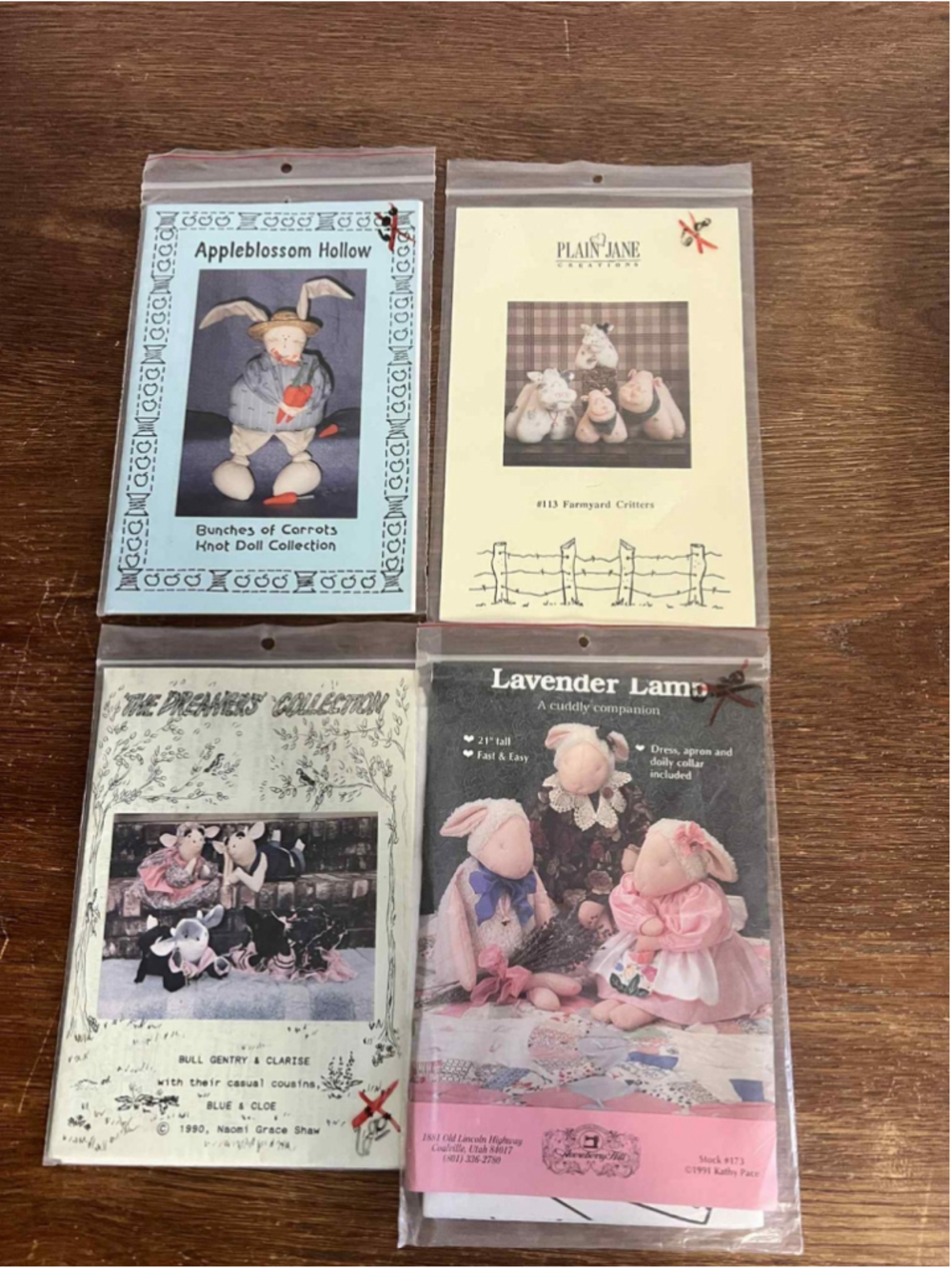 Lot of 4 Vintage Sewing Patterns Appleblossom Plain Jane Farmyard Critter UNUSED